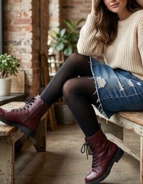 Time and Tru Burgundy Lace-Up Women's Boots